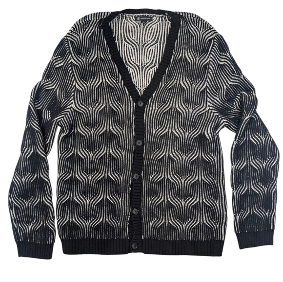 INC International Concepts monochrome wave cotton blend cardigan. Large - Picture 3 of 16